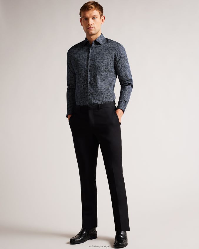roupas Ted Baker andover camisa manga longa com estampa geométrica marinha homens 8X6HDF1422