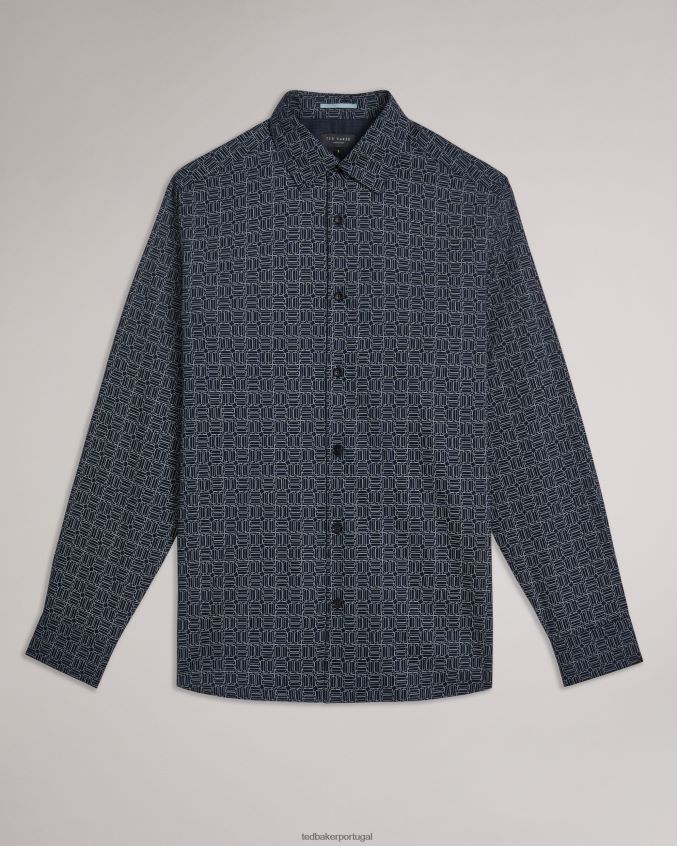 roupas Ted Baker andover camisa manga longa com estampa geométrica marinha homens 8X6HDF1422