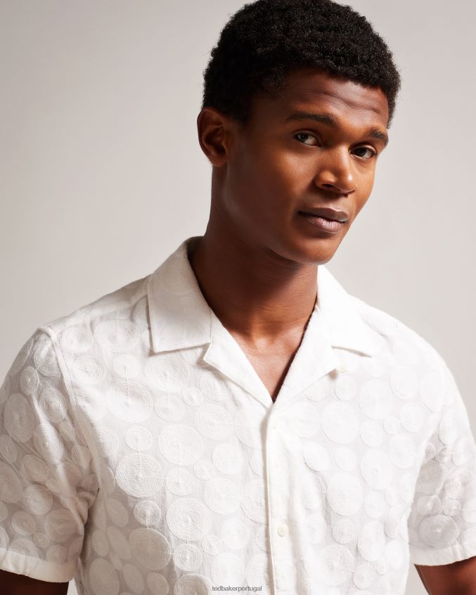 roupas Ted Baker camisa allbury manga curta com bordado circular branco homens 8X6HDF1365