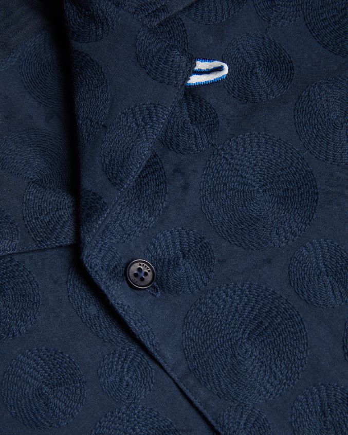 roupas Ted Baker camisa allbury manga curta com bordado circular marinha homens 8X6HDF1302
