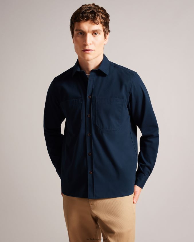 roupas Ted Baker camisa almur manga longa em sarja escovada marinha homens 8X6HDF1242