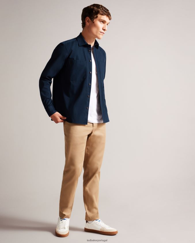 roupas Ted Baker camisa almur manga longa em sarja escovada marinha homens 8X6HDF1242