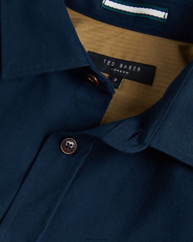 roupas Ted Baker camisa almur manga longa em sarja escovada marinha homens 8X6HDF1242