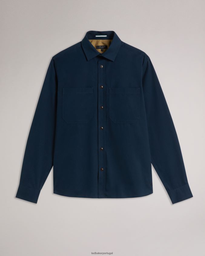 roupas Ted Baker camisa almur manga longa em sarja escovada marinha homens 8X6HDF1242