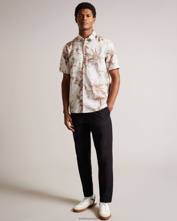 roupas Ted Baker camisa belmar manga curta com estampa botânica natural homens 8X6HDF1458