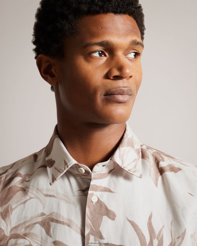 roupas Ted Baker camisa belmar manga curta com estampa botânica natural homens 8X6HDF1458