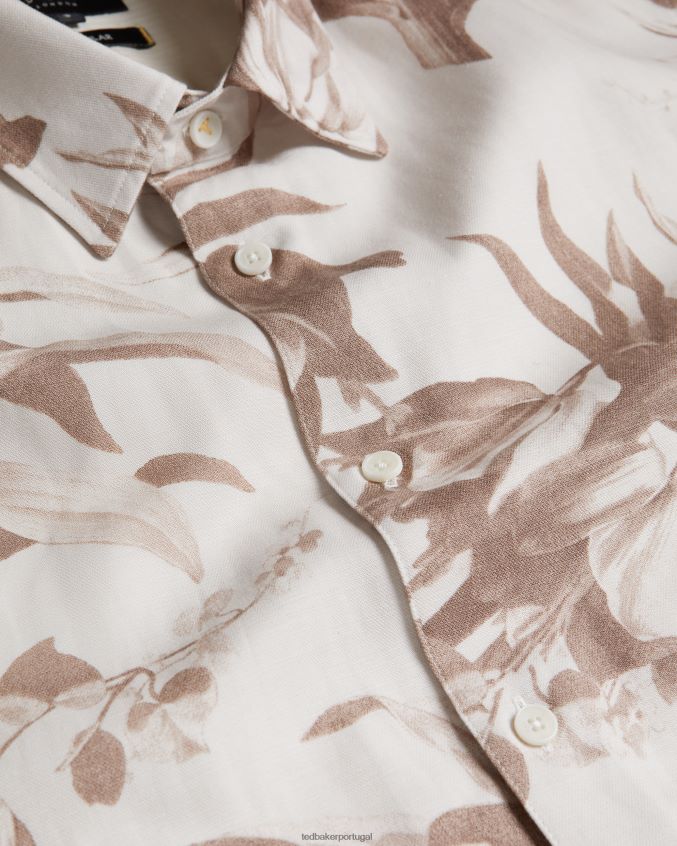 roupas Ted Baker camisa belmar manga curta com estampa botânica natural homens 8X6HDF1458