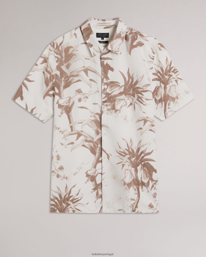 roupas Ted Baker camisa belmar manga curta com estampa botânica natural homens 8X6HDF1458