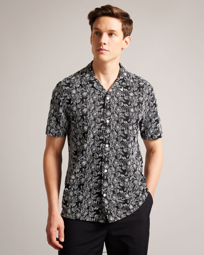 roupas Ted Baker camisa bordada manga curta mulben preto homens 8X6HDF1501