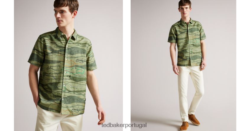 roupas Ted Baker camisa briary manga curta com estampa onda luz verde homens 8X6HDF1612