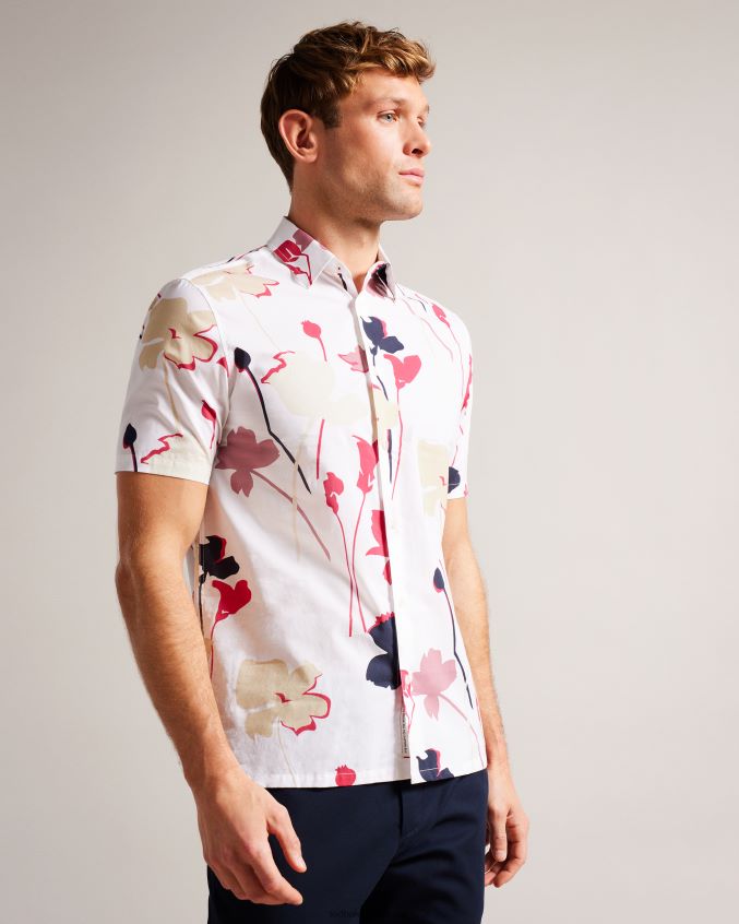roupas Ted Baker camisa colorida com estampa de silhueta colorida rossvil branco homens 8X6HDF1482