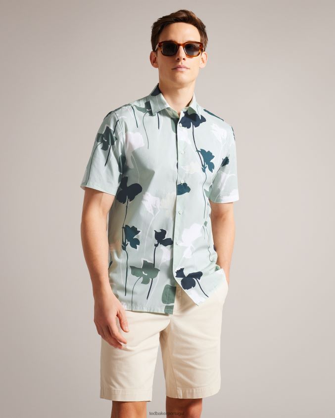 roupas Ted Baker camisa colorida com estampa de silhueta colorida rossvil luz verde homens 8X6HDF1472