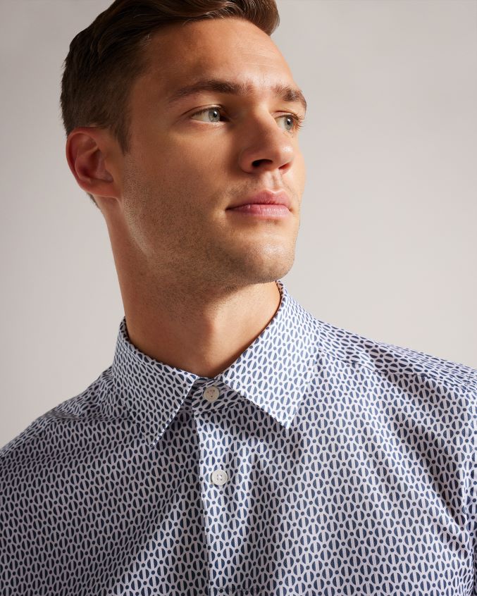 roupas Ted Baker camisa conifur manga longa com estampa geométrica circular azul claro homens 8X6HDF1238