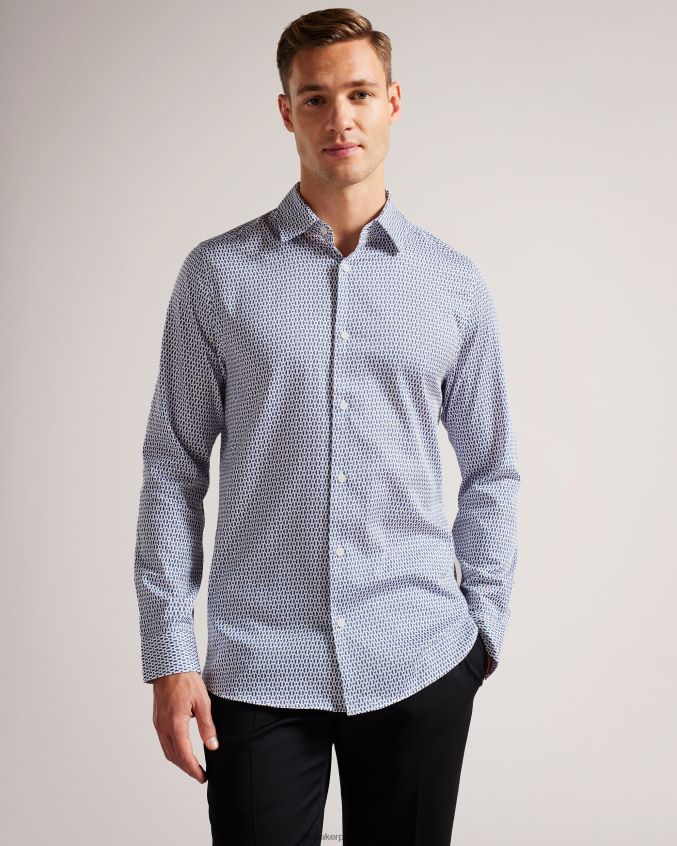 roupas Ted Baker camisa conifur manga longa com estampa geométrica circular azul claro homens 8X6HDF1238