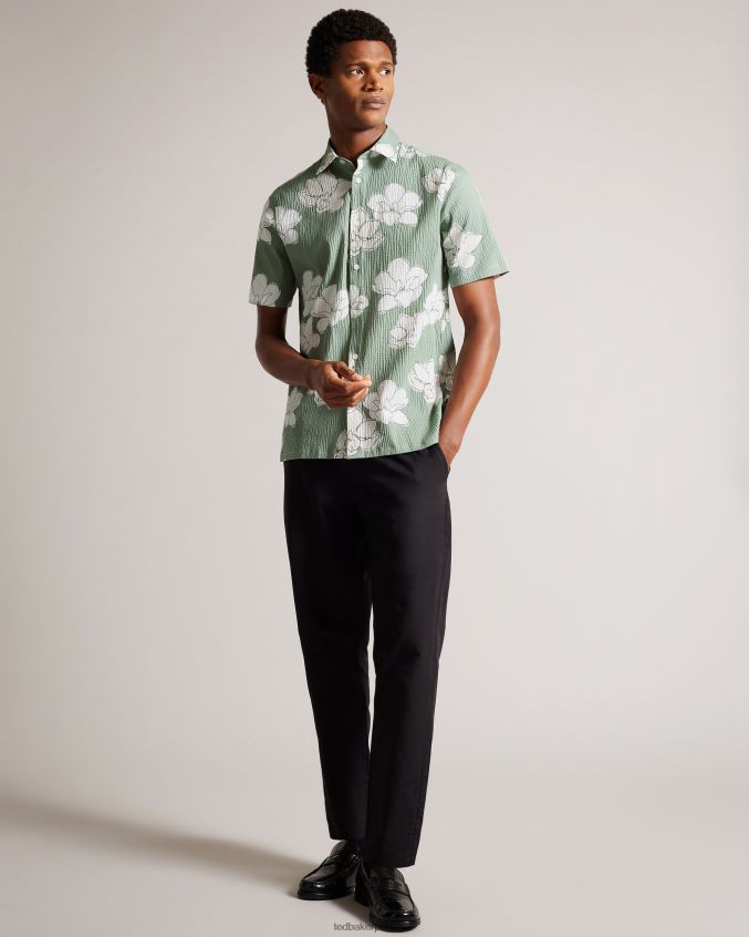roupas Ted Baker camisa coving manga curta com estampa floral grande luz verde homens 8X6HDF1375