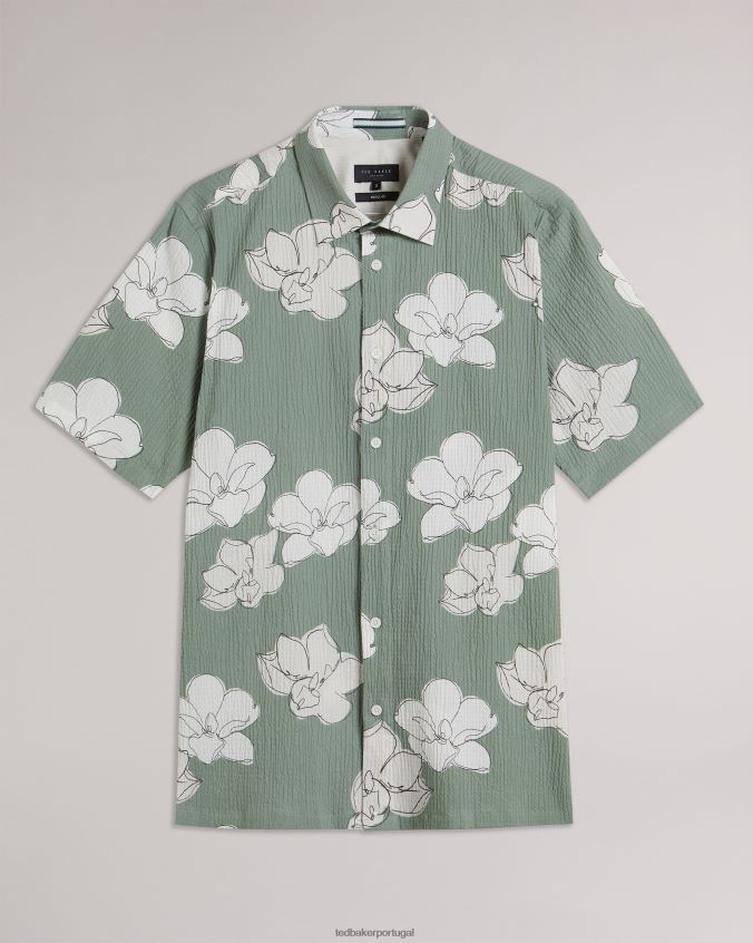 roupas Ted Baker camisa coving manga curta com estampa floral grande luz verde homens 8X6HDF1375