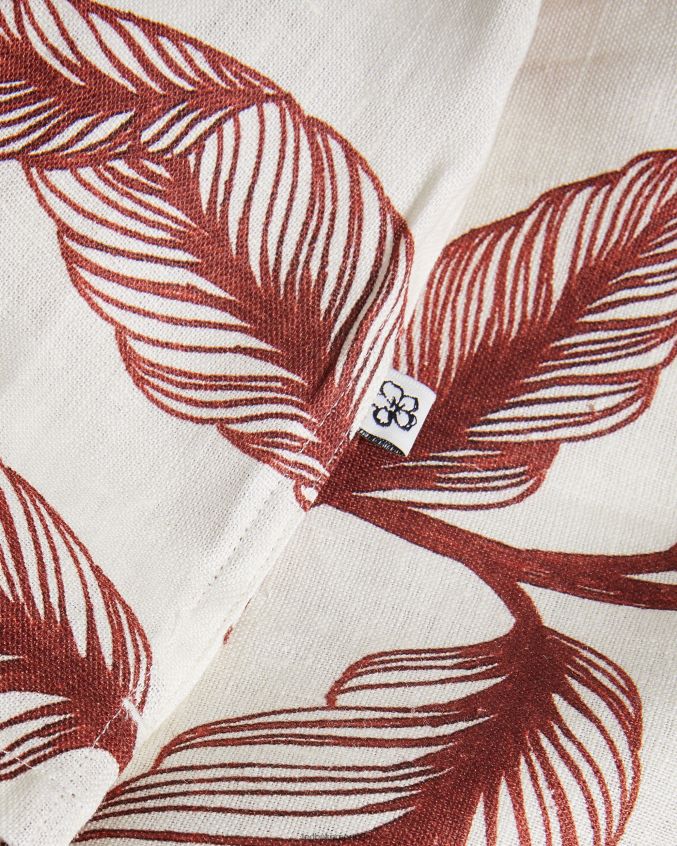 roupas Ted Baker camisa de linho manga curta estampado folha tagus laranja escuro homens 8X6HDF1618