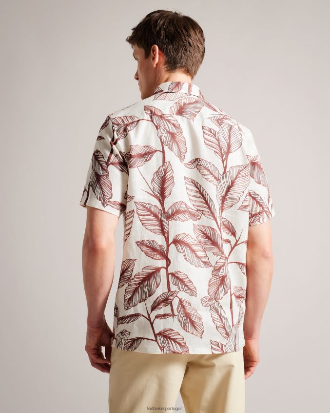 roupas Ted Baker camisa de linho manga curta estampado folha tagus laranja escuro homens 8X6HDF1618