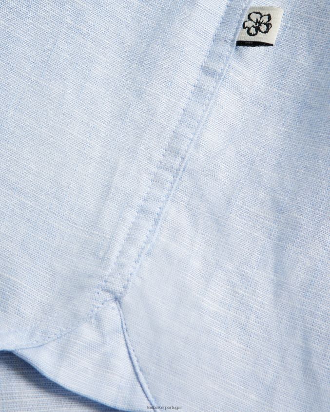roupas Ted Baker camisa de linho manga curta kingfrd azul claro homens 8X6HDF1306
