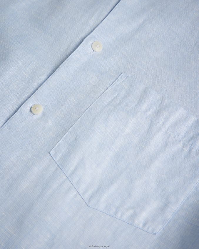 roupas Ted Baker camisa de linho manga curta kingfrd azul claro homens 8X6HDF1306