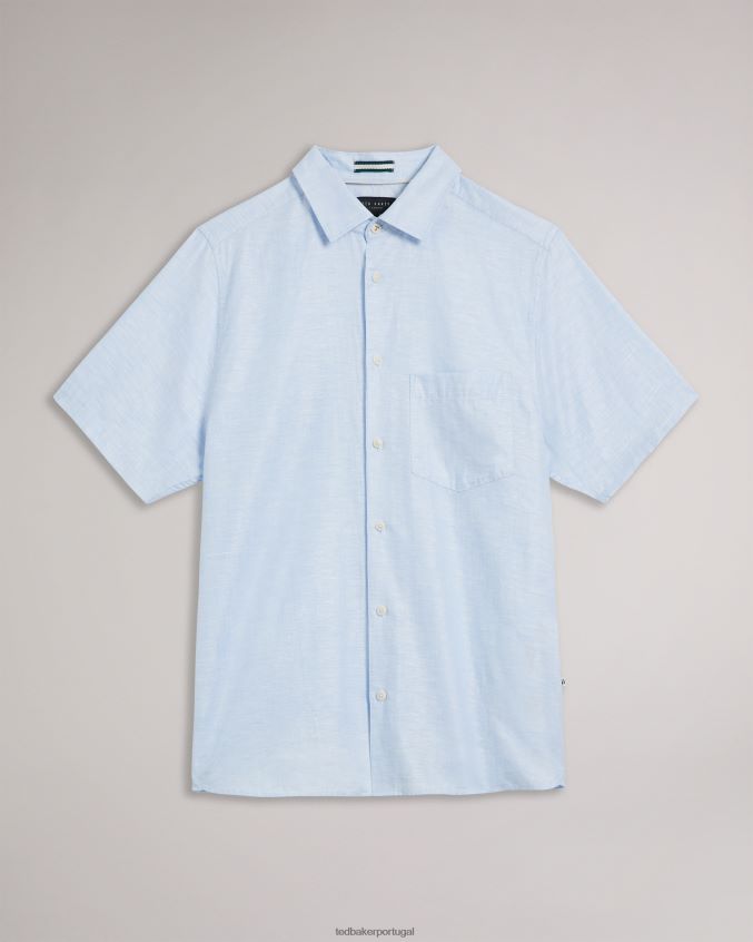 roupas Ted Baker camisa de linho manga curta kingfrd azul claro homens 8X6HDF1306