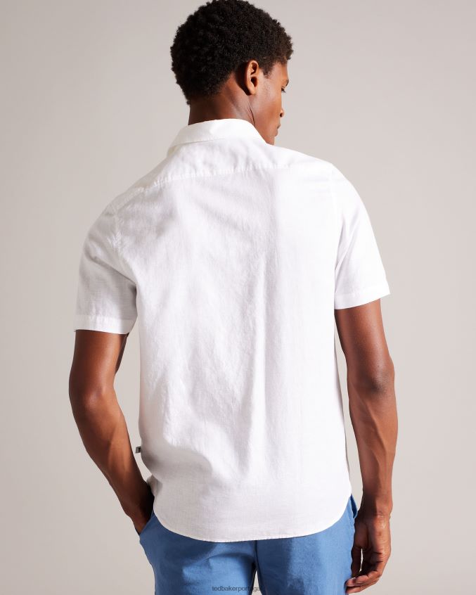 roupas Ted Baker camisa de linho manga curta kingfrd branco homens 8X6HDF1339