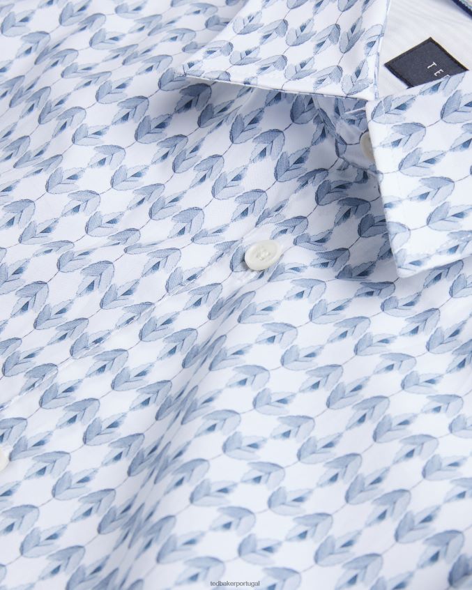 roupas Ted Baker camisa de manga longa com estampa geométrica de folhas dibbin azul pálido homens 8X6HDF1600