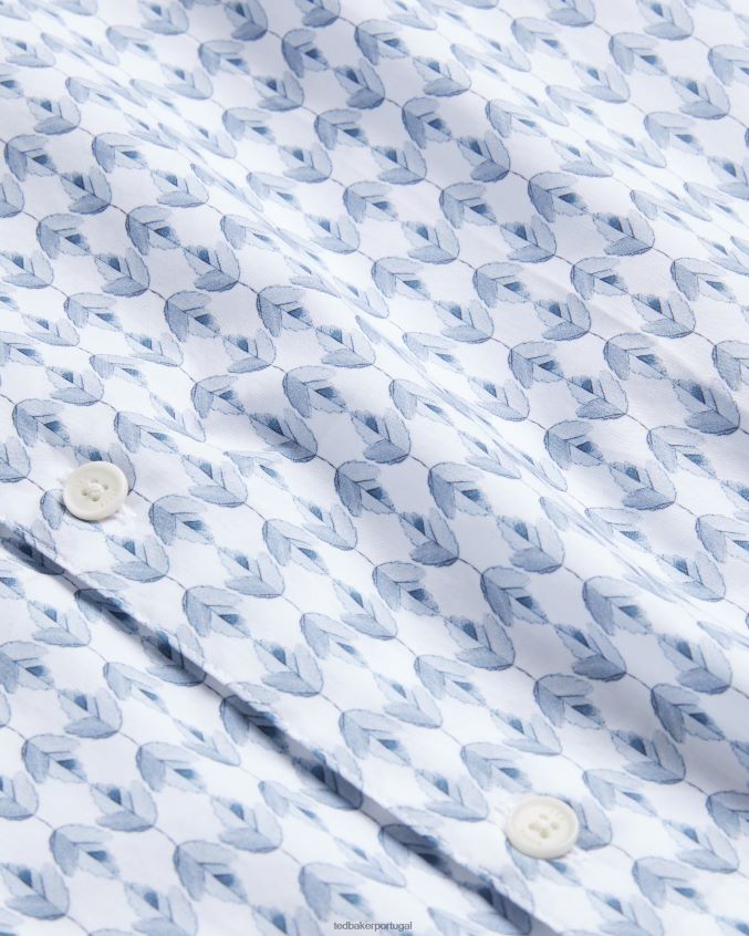 roupas Ted Baker camisa de manga longa com estampa geométrica de folhas dibbin azul pálido homens 8X6HDF1600