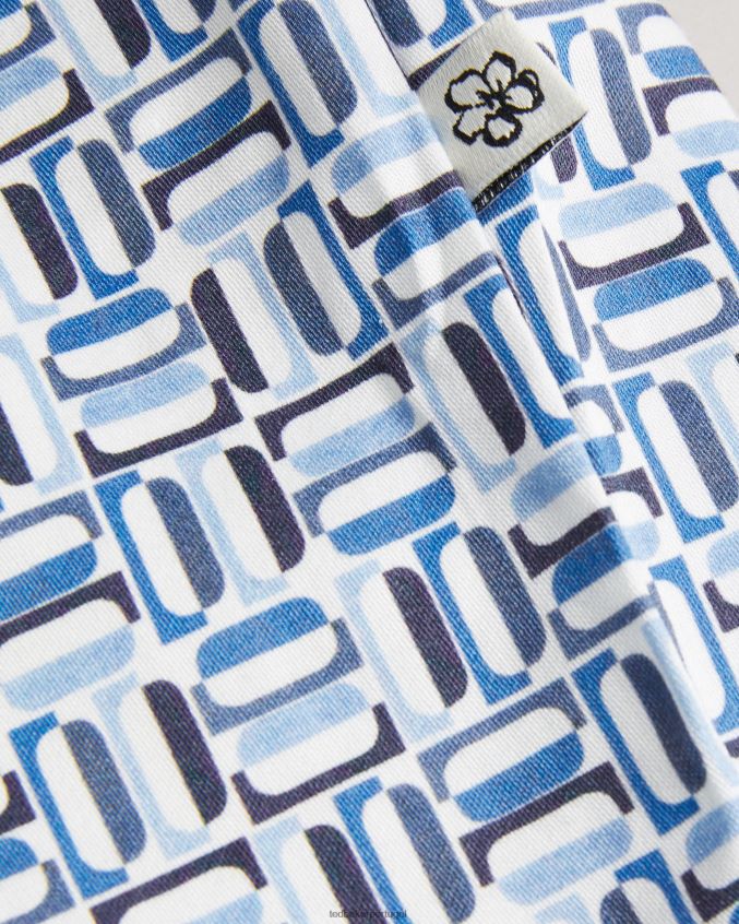 roupas Ted Baker camisa elástica de algodão manga curta astun azul homens 8X6HDF1430