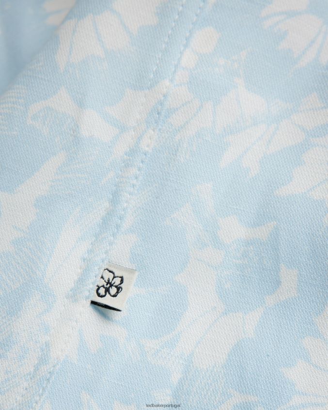 roupas Ted Baker camisa flaisby com estampa floral mescla de linho azul claro homens 8X6HDF1371