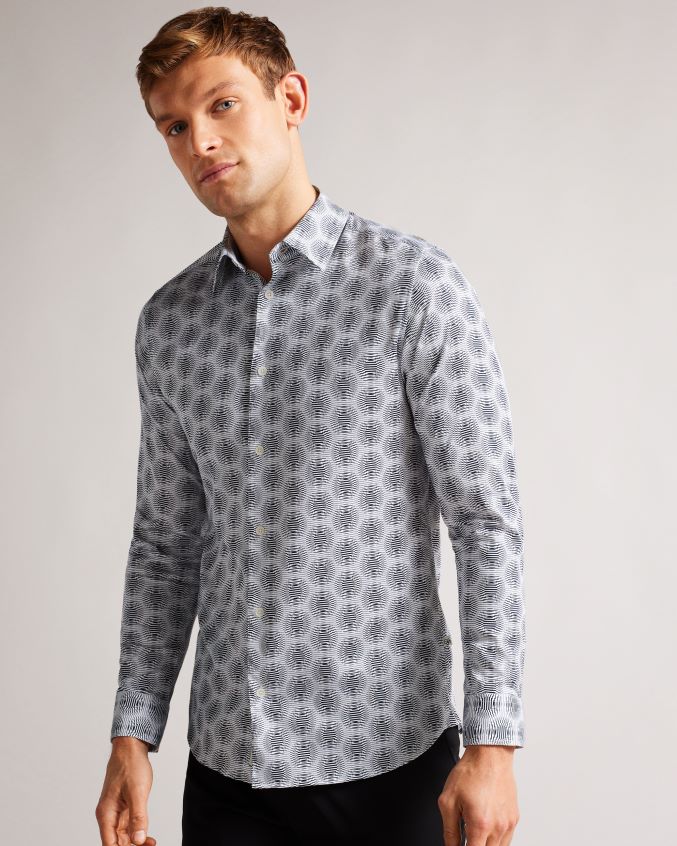 roupas Ted Baker camisa geo círculo manga longa pearse branco homens 8X6HDF1537