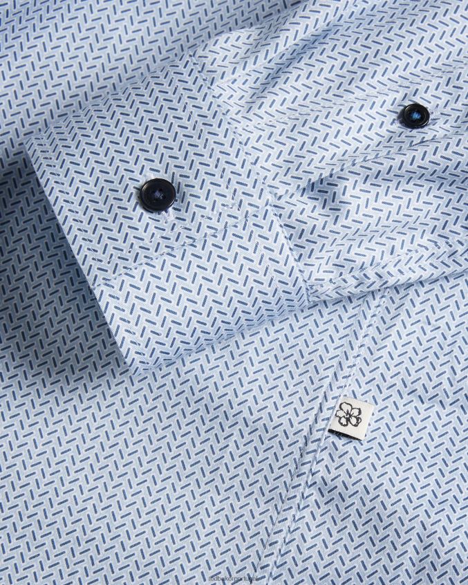 roupas Ted Baker camisa geo espinha de peixe manga longa wanson azul pálido homens 8X6HDF1377