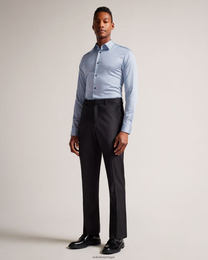 roupas Ted Baker camisa geo espinha de peixe manga longa wanson azul pálido homens 8X6HDF1377