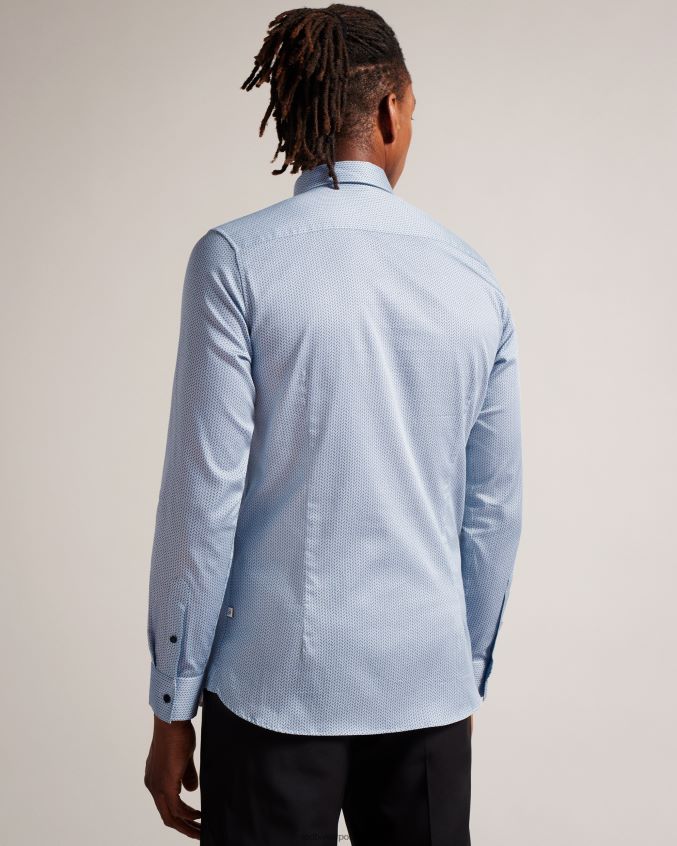 roupas Ted Baker camisa geo espinha de peixe manga longa wanson azul pálido homens 8X6HDF1377