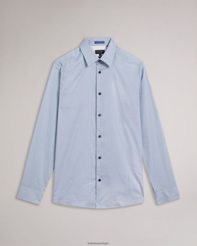 roupas Ted Baker camisa geo espinha de peixe manga longa wanson azul pálido homens 8X6HDF1377