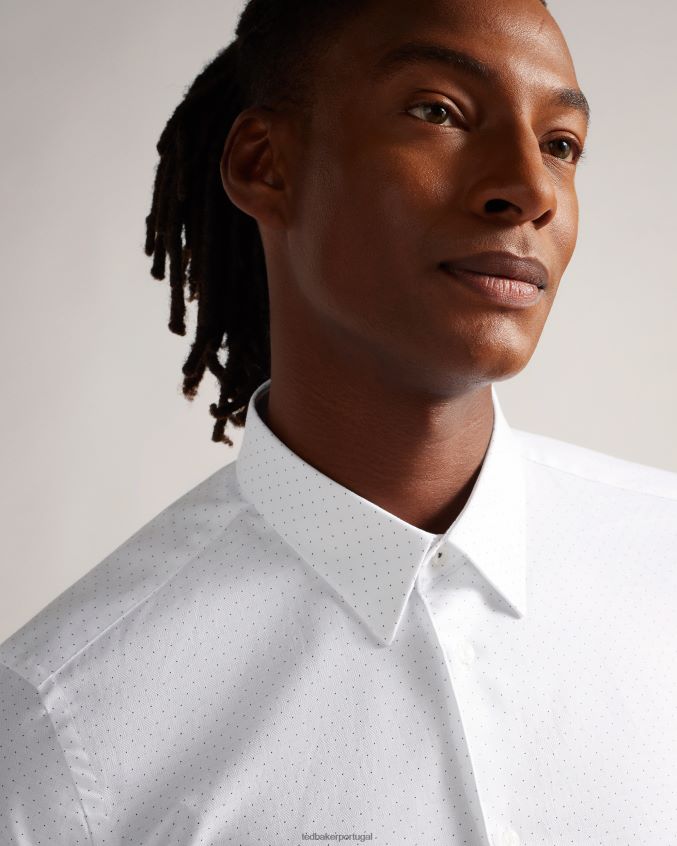 roupas Ted Baker camisa hysopss slim fit com estampa de mini bolinhas branco homens 8X6HDF1511