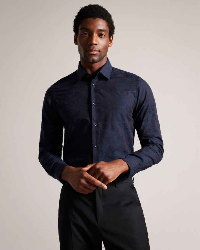 roupas Ted Baker camisa jacquard floral cortoss marinha homens 8X6HDF1399