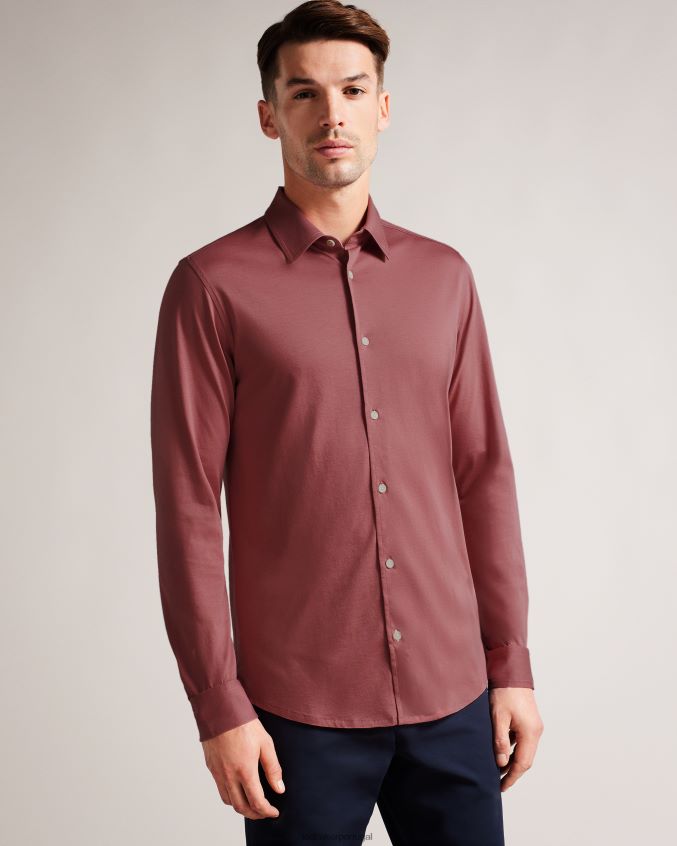 roupas Ted Baker camisa jersey brilhante manga longa marros rosa médio homens 8X6HDF1583
