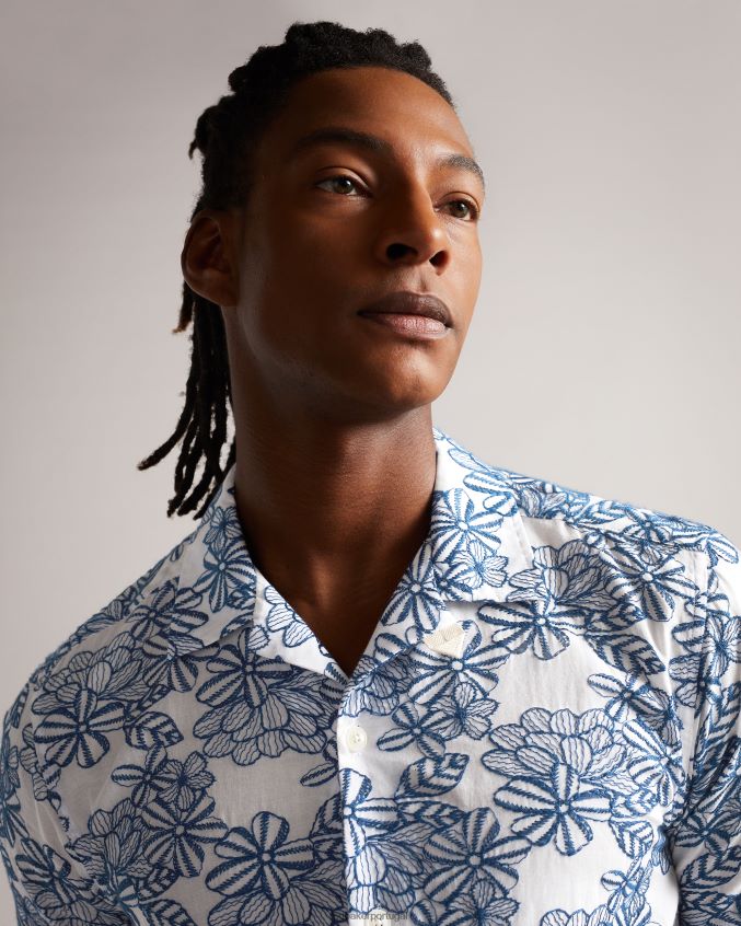 roupas Ted Baker camisa manga curta com bordado floral mannor branco homens 8X6HDF1400