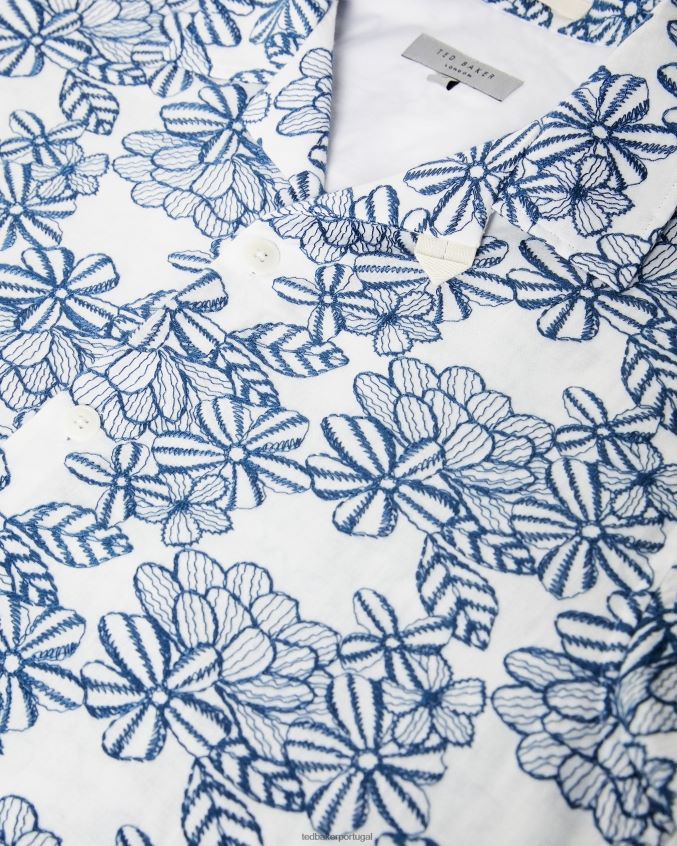 roupas Ted Baker camisa manga curta com bordado floral mannor branco homens 8X6HDF1400