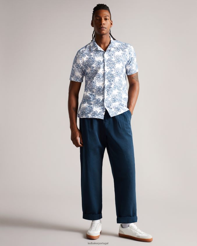 roupas Ted Baker camisa manga curta com bordado floral mannor branco homens 8X6HDF1400