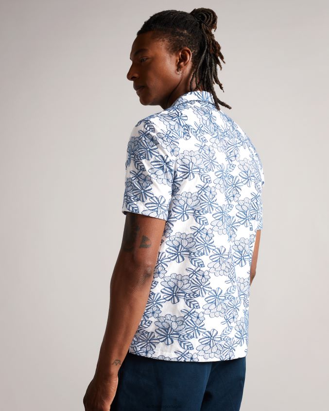 roupas Ted Baker camisa manga curta com bordado floral mannor branco homens 8X6HDF1400