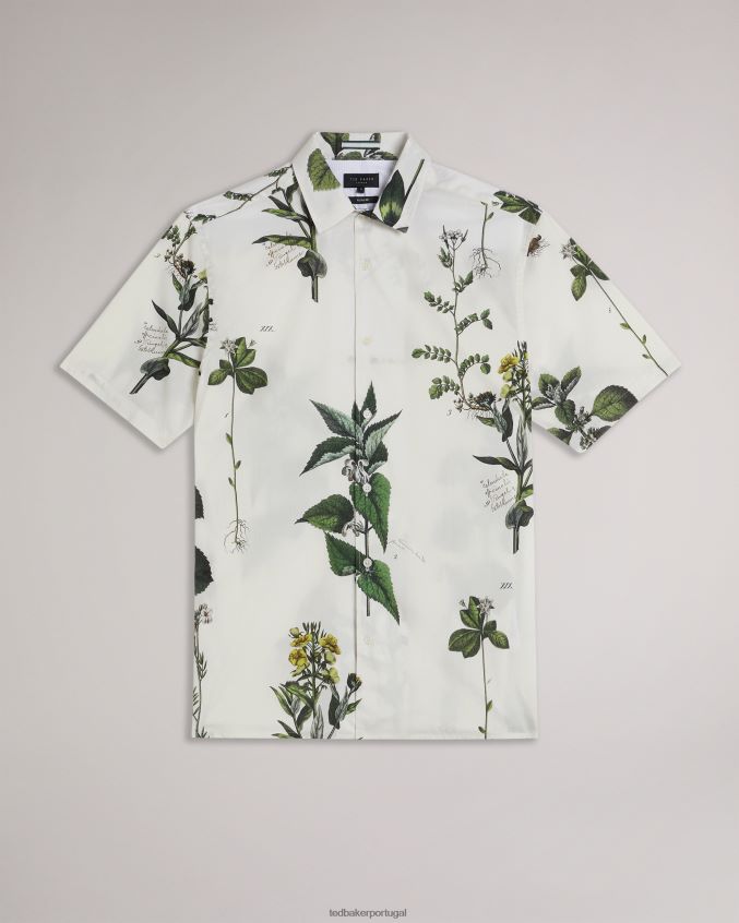 roupas Ted Baker camisa manga curta com estampa botânica gort cru homens 8X6HDF1614
