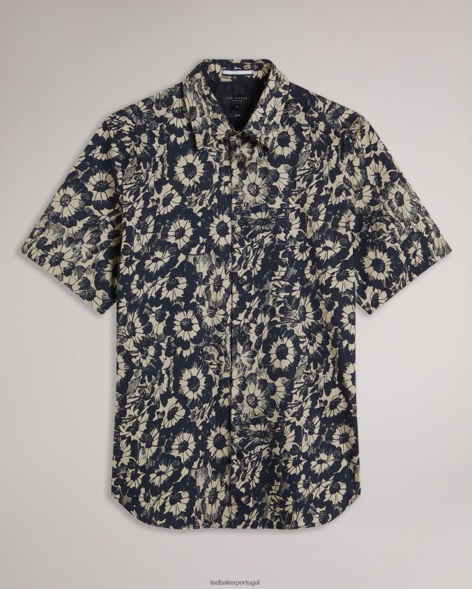 roupas Ted Baker camisa manga curta com estampa floral aibsho bronzeado homens 8X6HDF1529