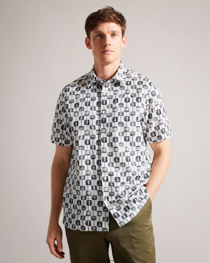roupas Ted Baker camisa manga curta geométrica pintada erice cru homens 8X6HDF1605