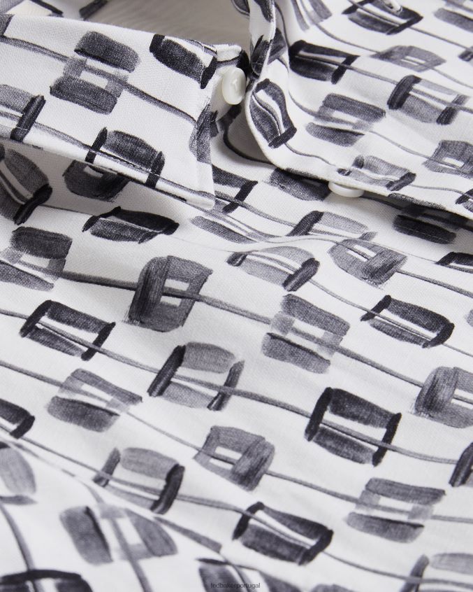 roupas Ted Baker camisa manga curta geométrica pintada erice cru homens 8X6HDF1605