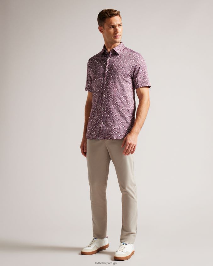 roupas Ted Baker camisa manga curta macsho com estampa spot marrom homens 8X6HDF1215