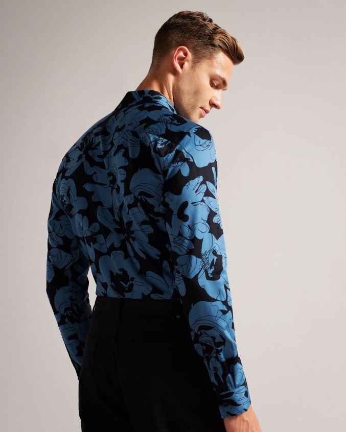 roupas Ted Baker camisa manga longa com estampa floral Altlo azul médio homens 8X6HDF1253