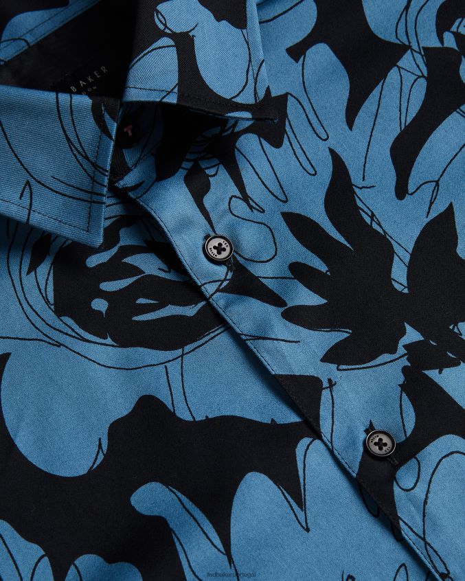 roupas Ted Baker camisa manga longa com estampa floral Altlo azul médio homens 8X6HDF1253