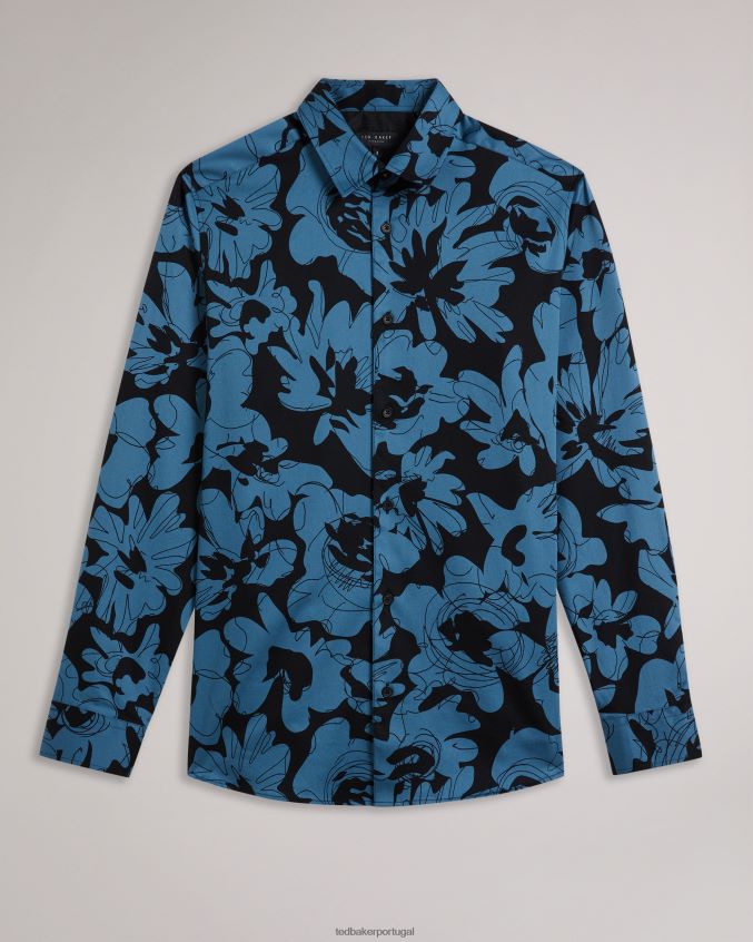 roupas Ted Baker camisa manga longa com estampa floral Altlo azul médio homens 8X6HDF1253